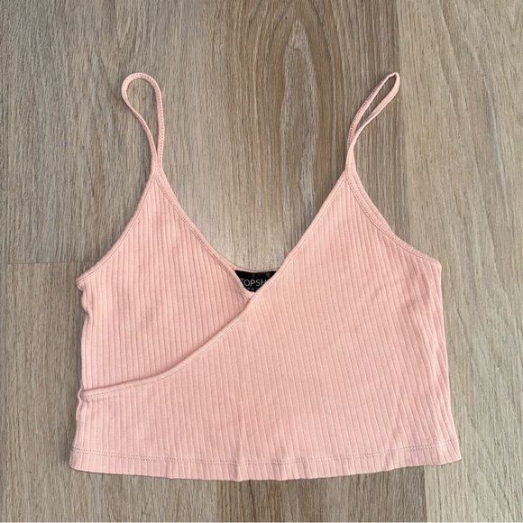 Topshop Pink Spaghetti Strap Cropped Ribbed Tank Top - Size 6 - Picture 1 of 6